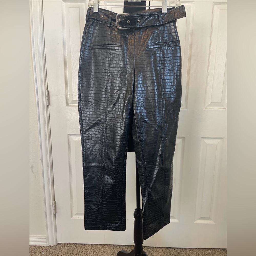 4th & Reckless Womens Straight Leg Pants Black Croc Faux Leather Size 4